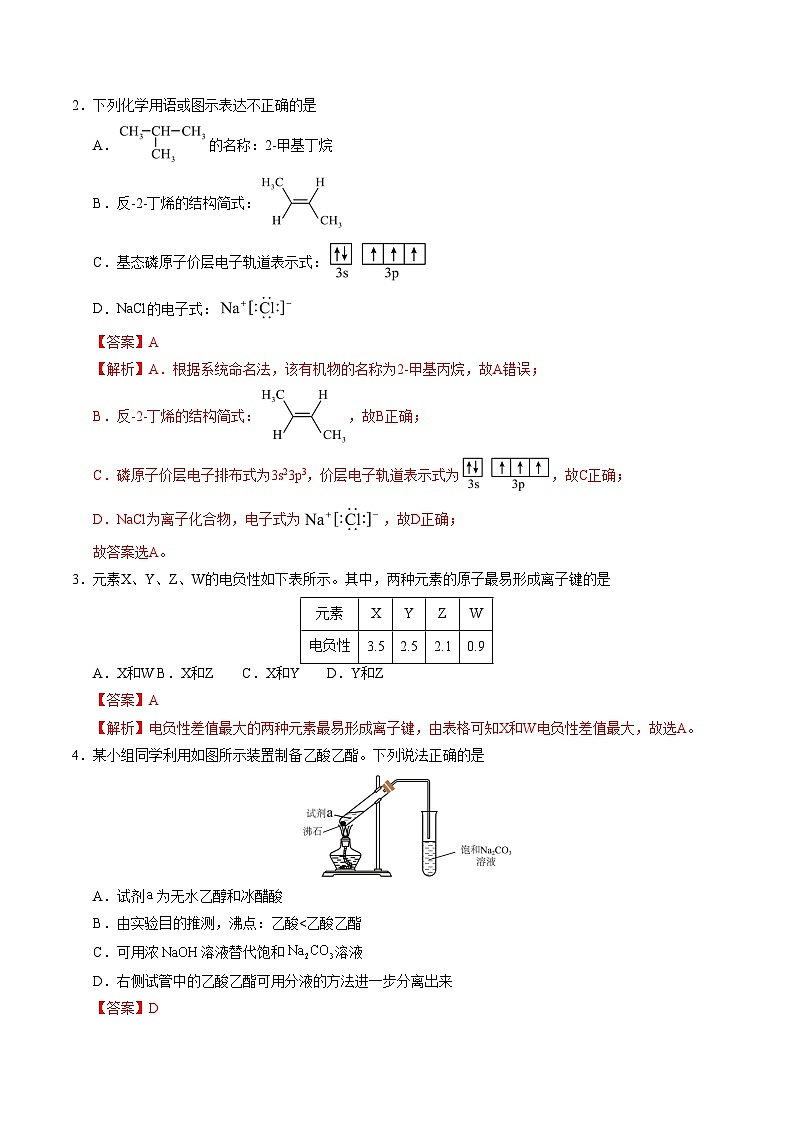 高二化学期末模拟卷（全解全析）第2页
