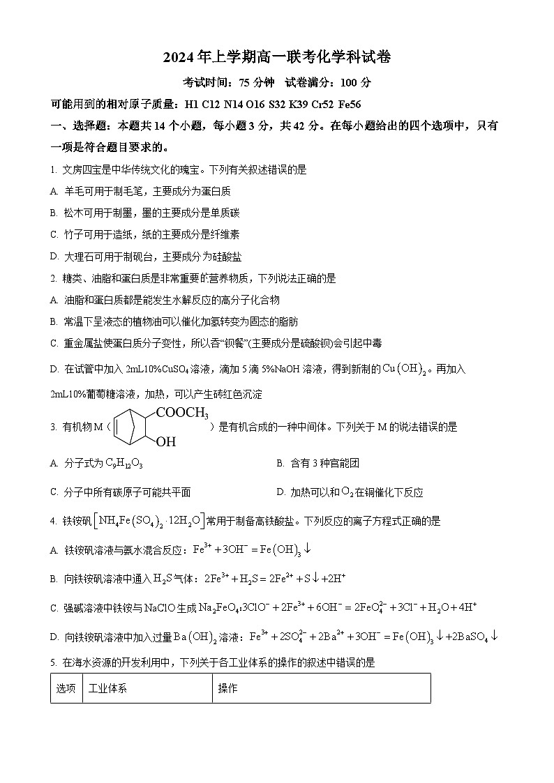 湖南省邵阳市邵东市223-2024学年高一下学期期末考试化学试题（原卷版）第1页
