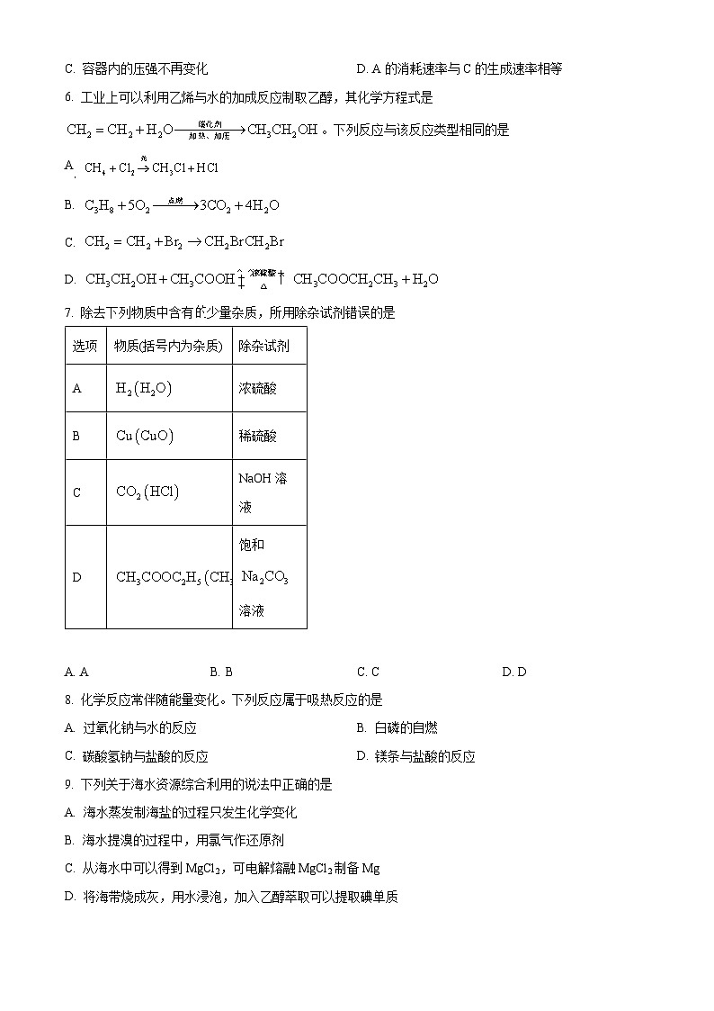 湖南省长沙市周南中学2023-2024学年高一下学期期末考试化学试题（原卷版）第2页