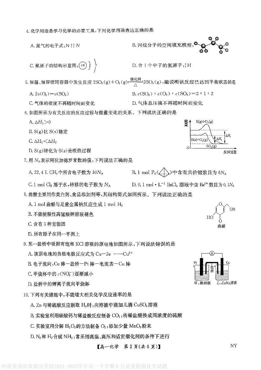 河南省南阳市九师联盟2024-2025学年高一下学期6月期末考试化学试卷（PDF版附解析）第2页