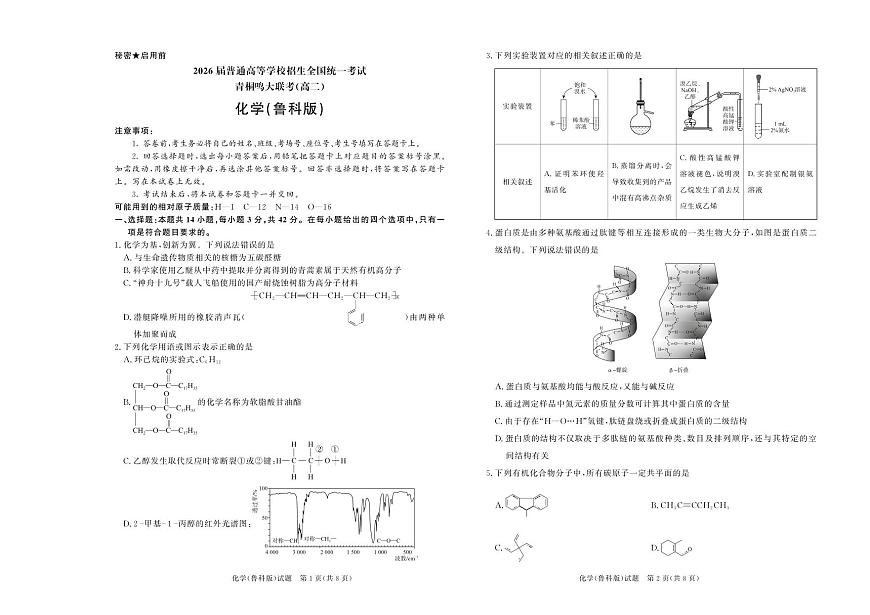 河南省青桐鸣2024-2025学年高二下学期5月大联考化学（鲁科版）试卷（PDF版附解析）第1页