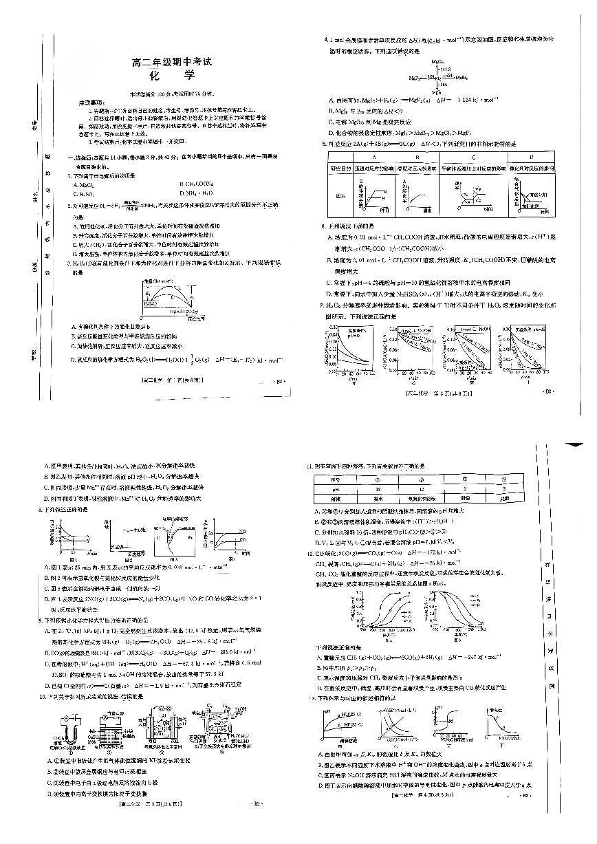 河北省邯郸市2024-2025学年高二年级上学期期中化学试卷第1页