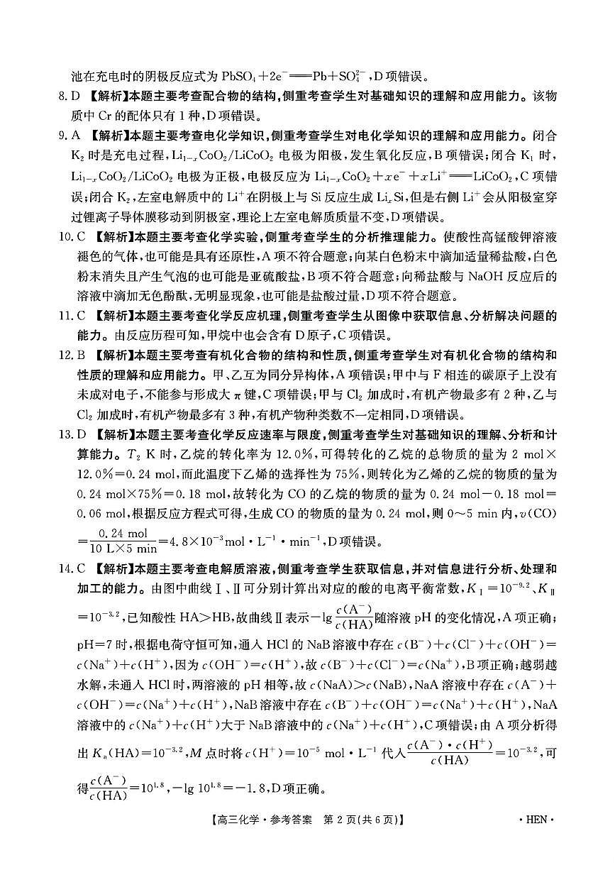 2024至2025学年高三下河南省高考模拟冲刺化学考试第2页