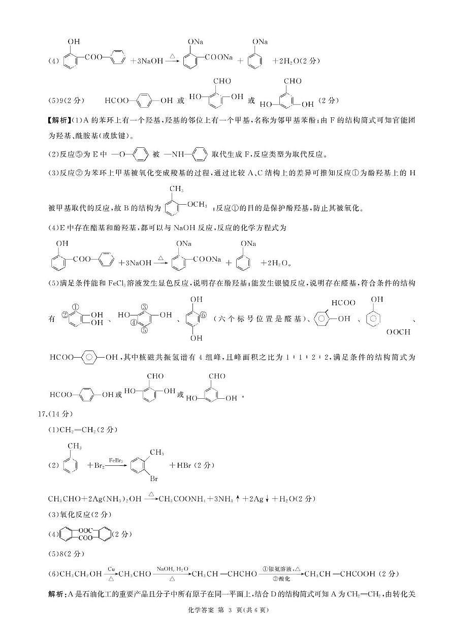 化学 高二(下) 阶段三(化学，人教版，75分钟，14单选)-答案第3页