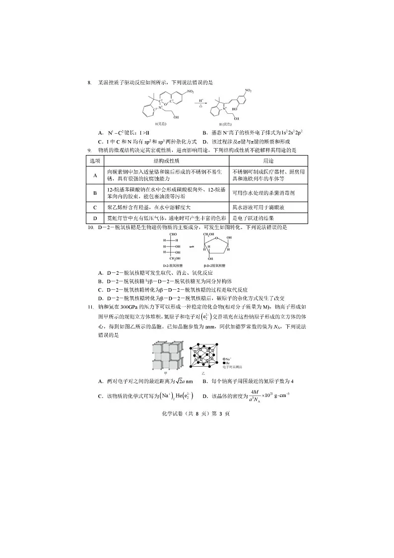 湖北省黄石二中2025届高三下期适应性考试（一）化学试卷含答案第3页