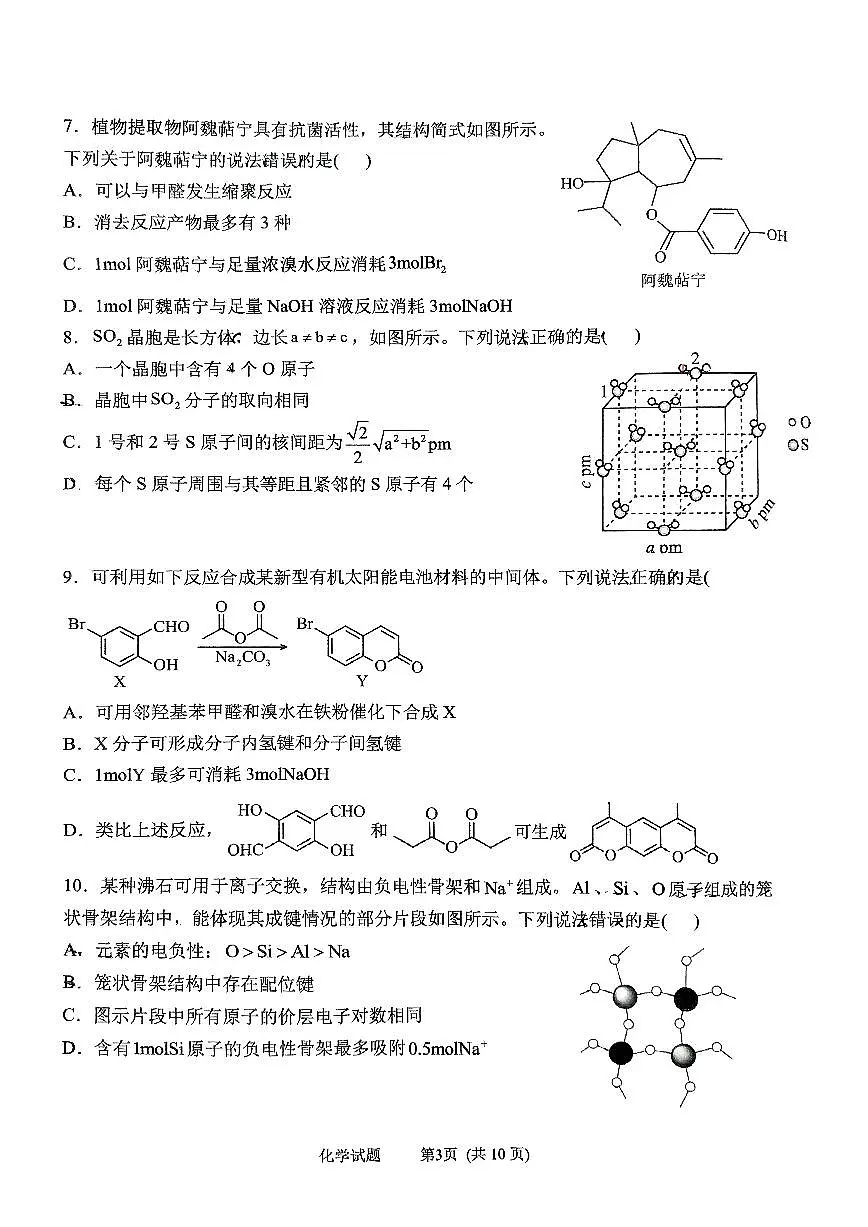 山东省实验中学2024-2025学年高二下学期6月月考化学试题第3页