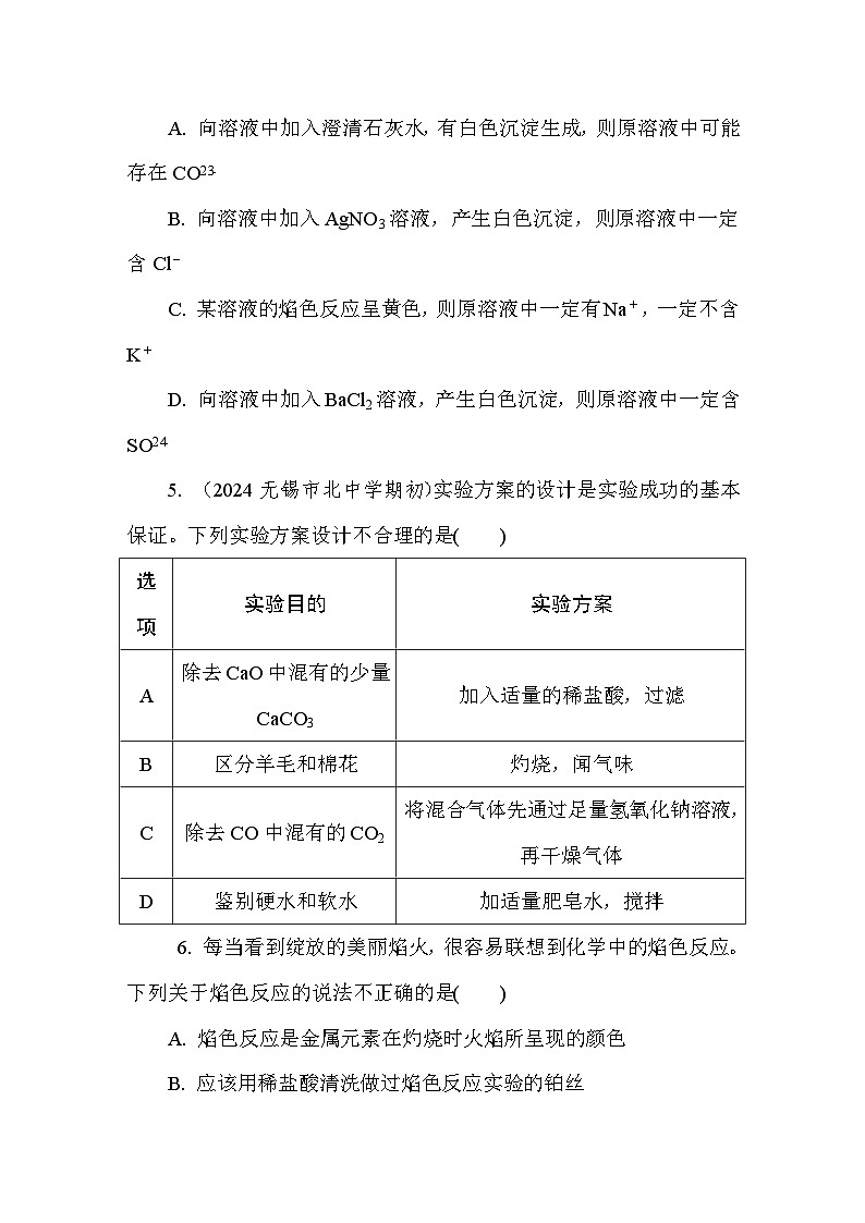 2.1.3  物质的检验　物质性质和变化的探究  课后练（含答案）高中化学 必修1（苏教版2019）第2页