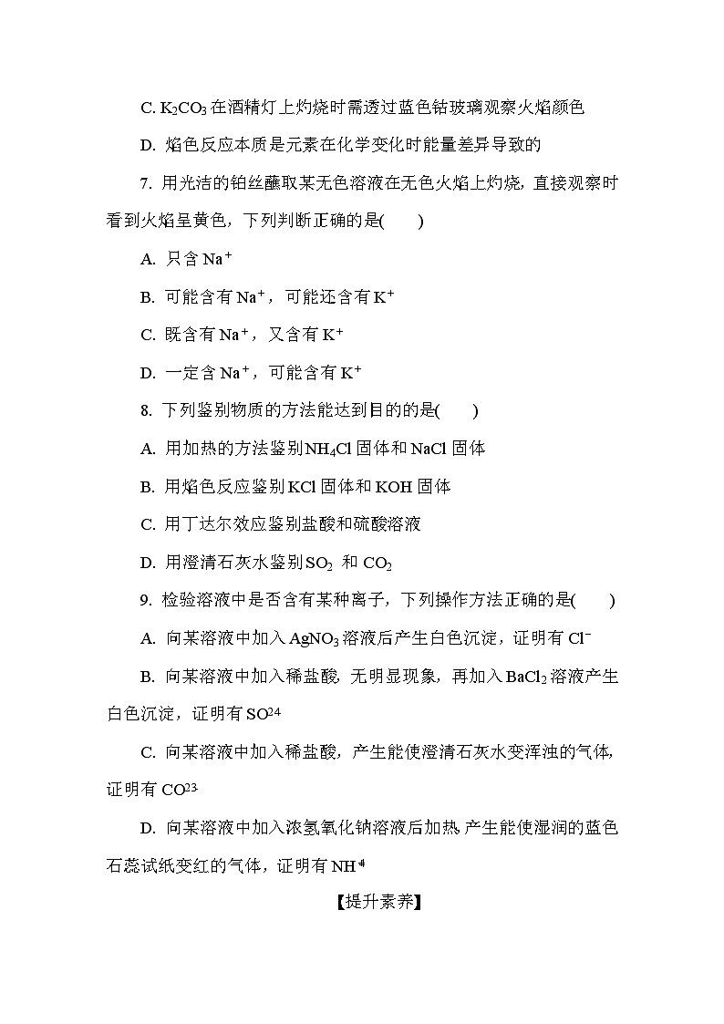 2.1.3  物质的检验　物质性质和变化的探究  课后练（含答案）高中化学 必修1（苏教版2019）第3页