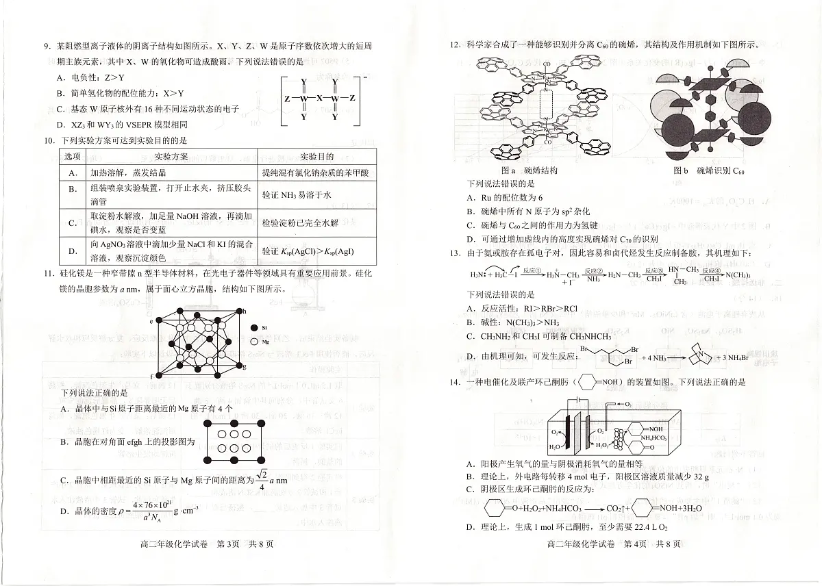 湖北省武昌区2024~2025学年度高二年级期末测试化学试卷第2页