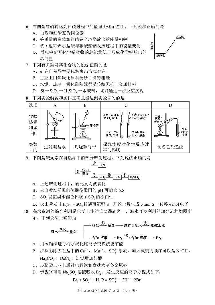 成都蓉城名校2025年高一下学期6月期末联考化学试题（含答案）第2页