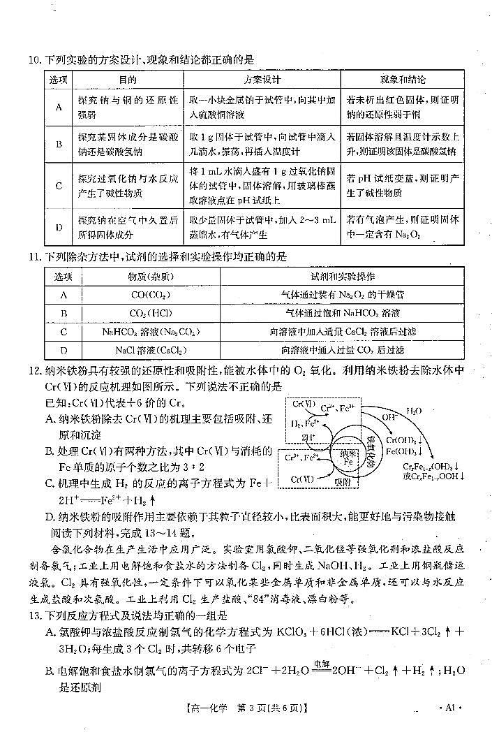 河北省期中考试2024-2025学年高一上学期11月期中化学试题第2页