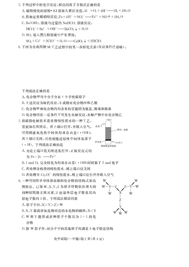 炎德·英才大联考长沙市一中 2025 届高三月考试卷（六）化学试题（无答案)第2页