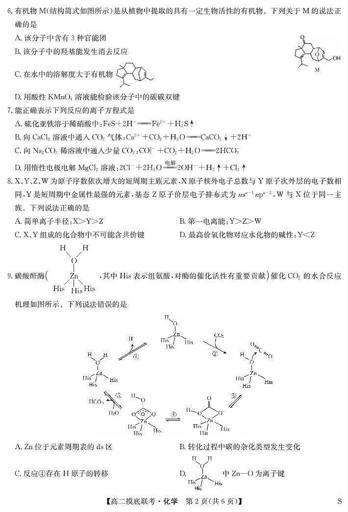化学-摸底联考（S）第2页