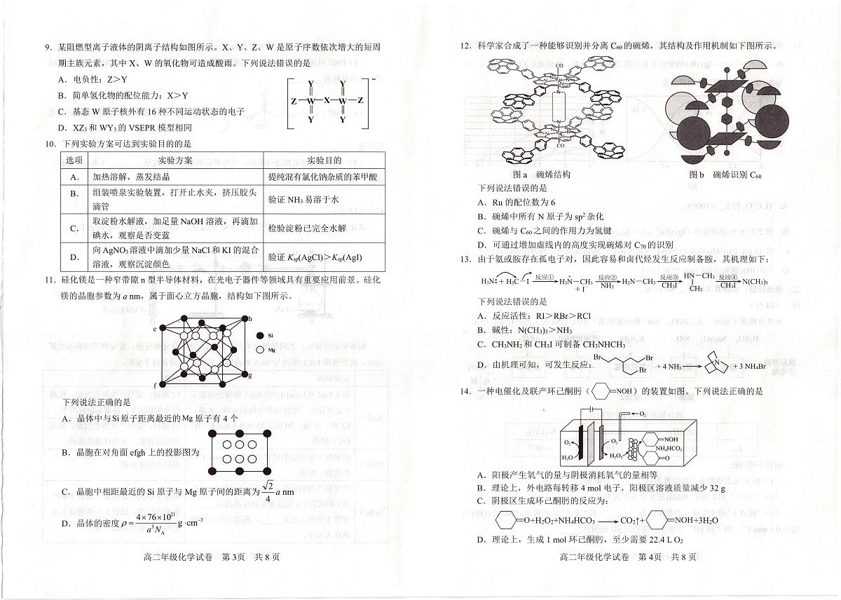 化学-武汉武昌区2024-2025高二下期末试卷和答案第2页