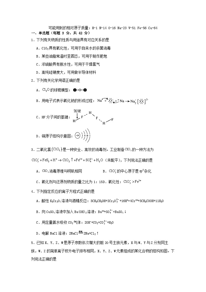 湖南省常德市汉寿县2024_2025学年高三化学上学期12月月考试题含解析第1页