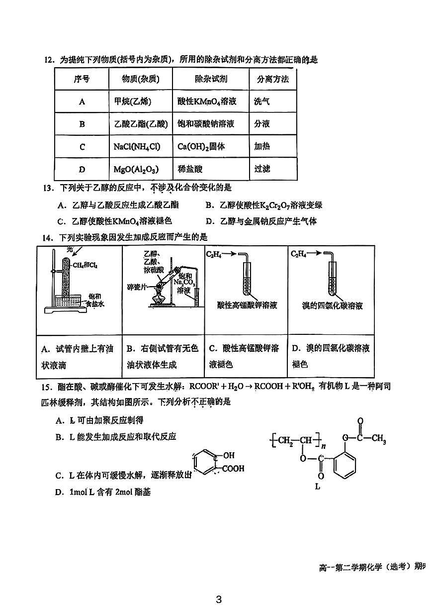2025北京育英学校高一（下）期末真题化学试卷第3页