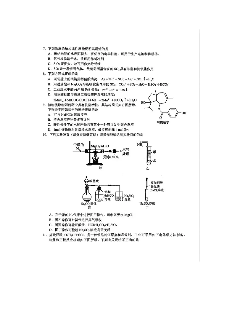 浙江省宁波市2024-2025学年高二下学期期末九校联考化学卷含答案第2页
