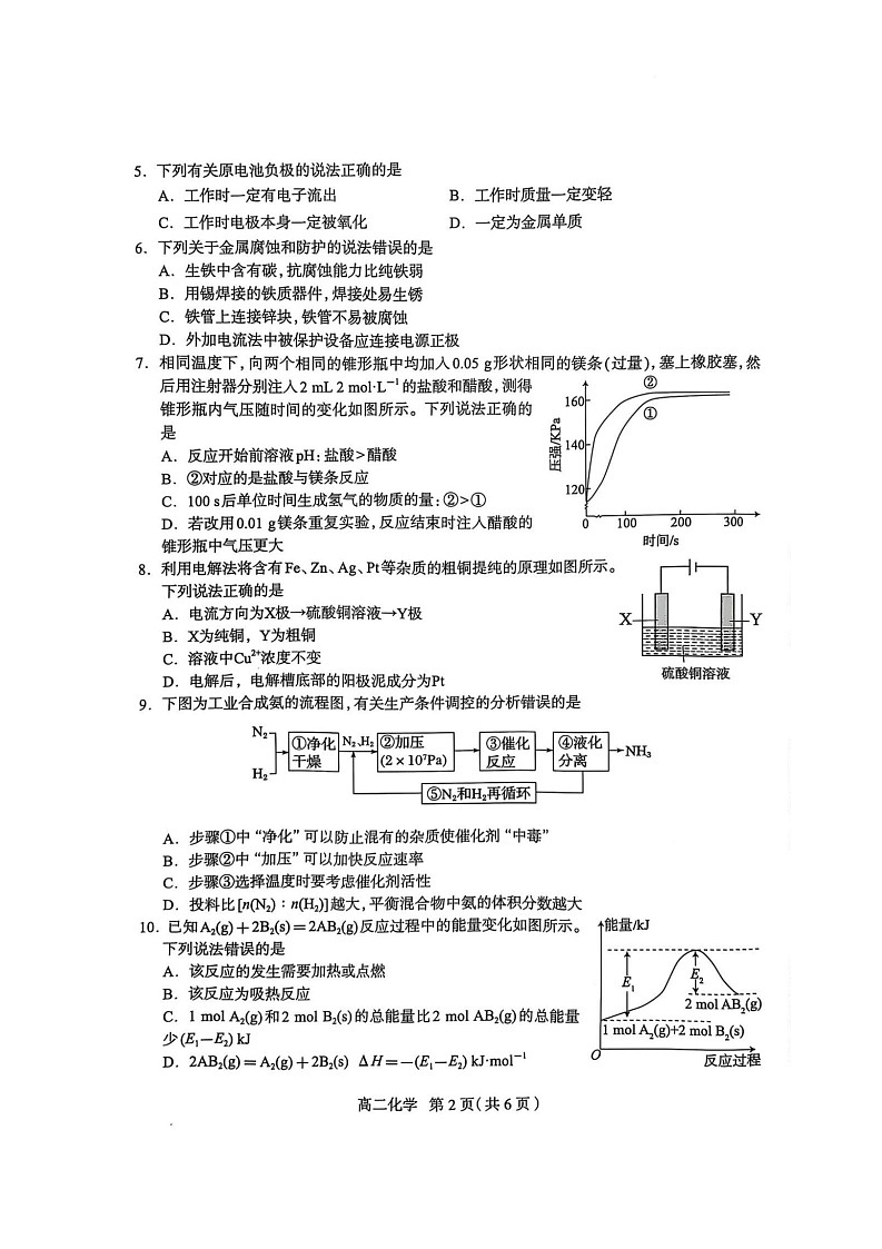 河北省石家庄市2024-2025学年高二上学期期末教学质量检测化学试卷（图片版）第2页