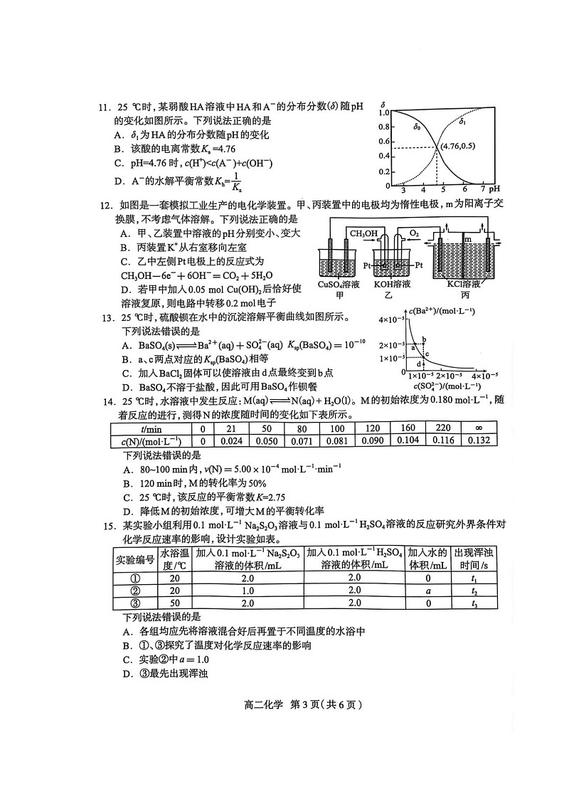 河北省石家庄市2024-2025学年高二上学期期末教学质量检测化学试卷（图片版）第3页