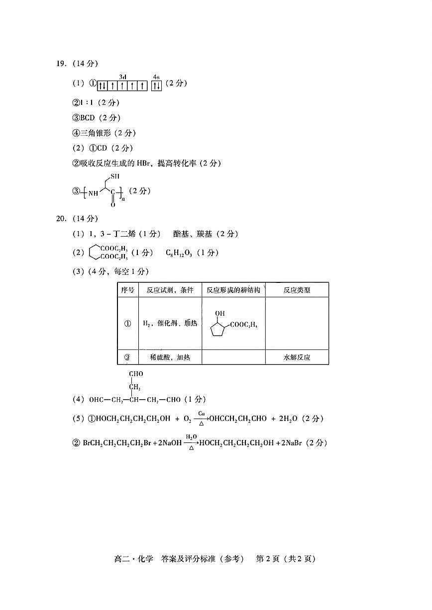 扫描件_答案及评分标准(参考)化学第2页