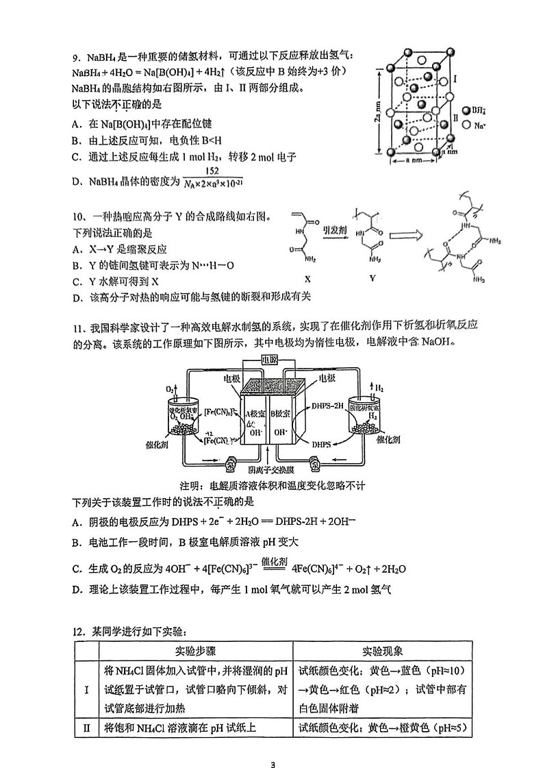 北京人大附中2025届高三（下）开学考化学试题（含答案）第3页