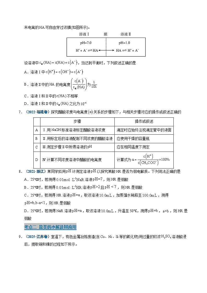 五年（2021-2025）高考化学真题分类汇编：专题19 水溶液中的离子平衡及其应用（原卷版）第3页