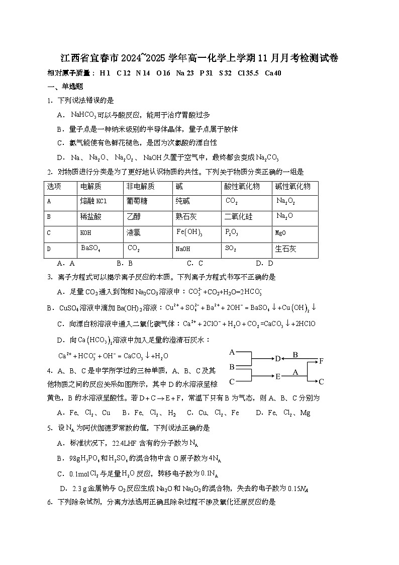 江西省宜春市2024_2025学年_高一化学上学期11月月考检测试卷第1页