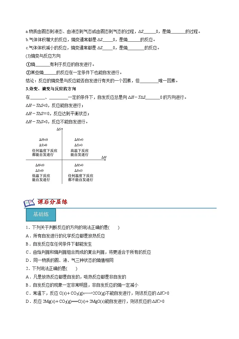 苏教版高中化学选择性必修第一册2.2.1《化学反应的方向》知识清单（原卷）第2页