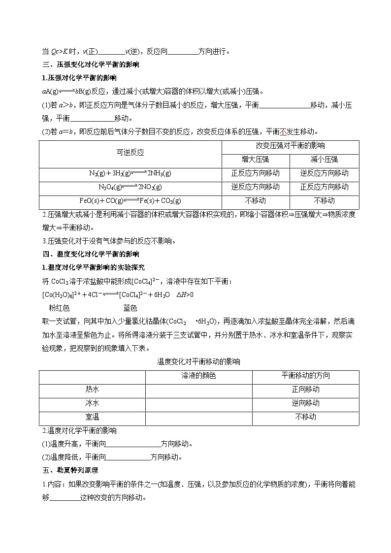 苏教版高中化学选择性必修第一册2.3.1《影响化学平衡移动的因素》知识清单（原卷）第2页