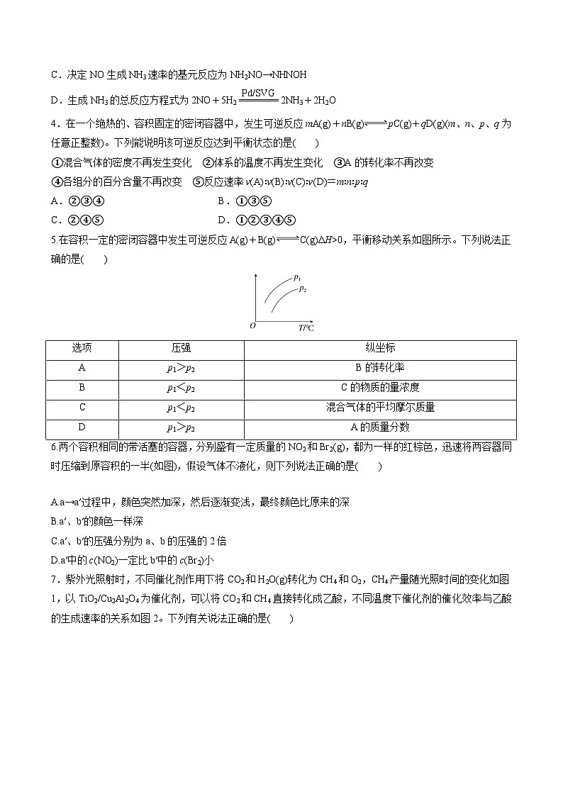 苏教版高中化学选择性必修第一册 第二章+化学反应速率与化学平衡 单元测试 （原卷）第2页