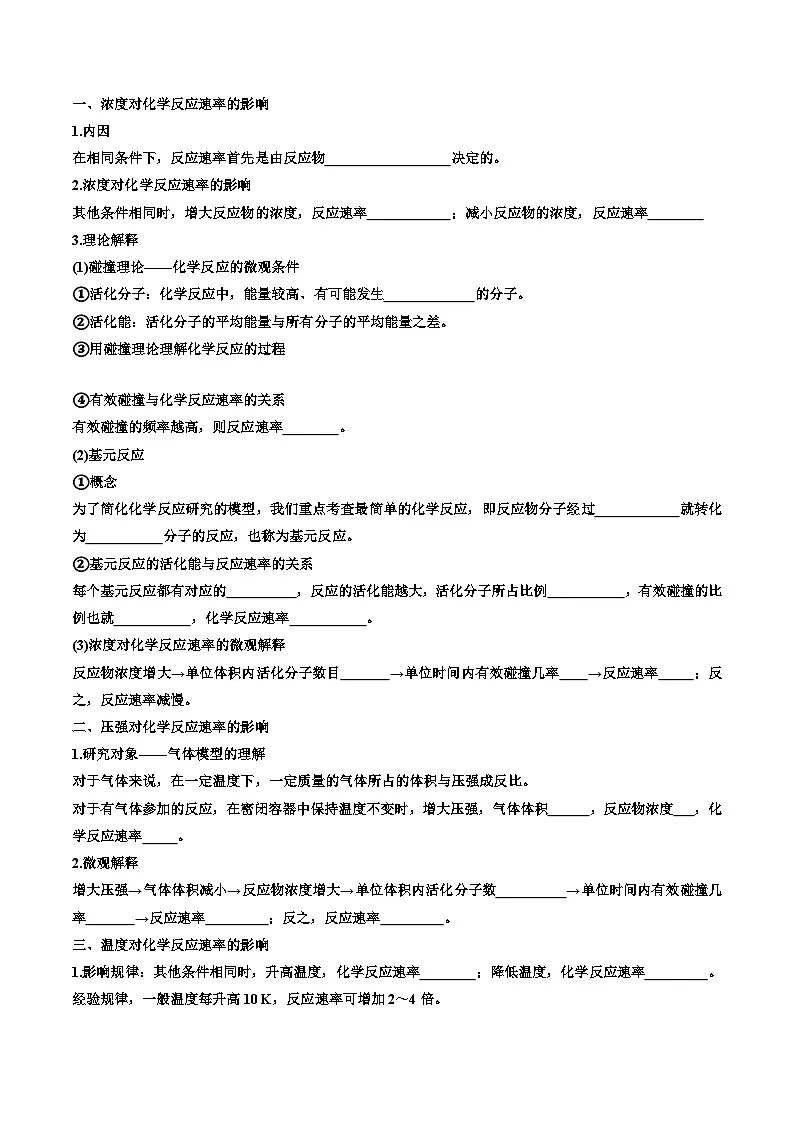 苏教版高中化学选择性必修第一册 第二章+化学反应速率与化学平衡 知识梳理 （原卷）第3页