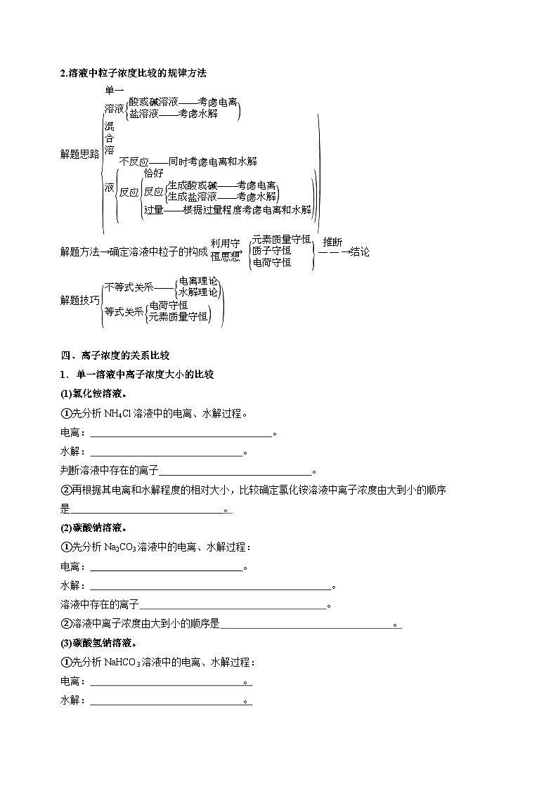 苏教版高中化学选择性必修第一册3.3.3《溶液中离子浓度大小的比较》知识清单（原卷）第2页