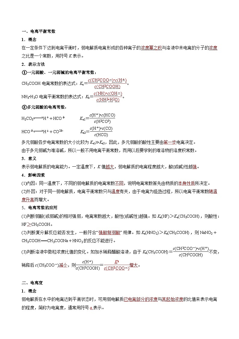 苏教版高中化学选择性必修第一册 第三章+水溶液中的离子反应  知识梳理 （解析卷）第3页