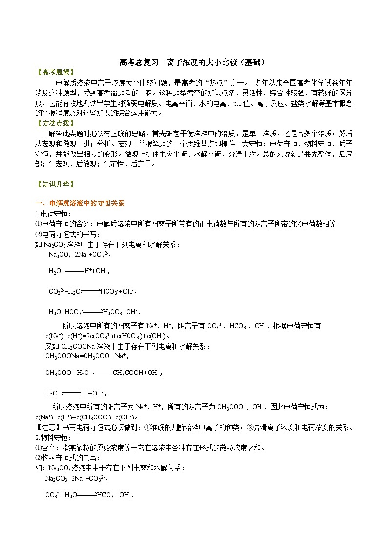 （通用）2026高考化学重难点系列讲义：离子浓度的大小比较(基础)+巩固练习附解析第1页