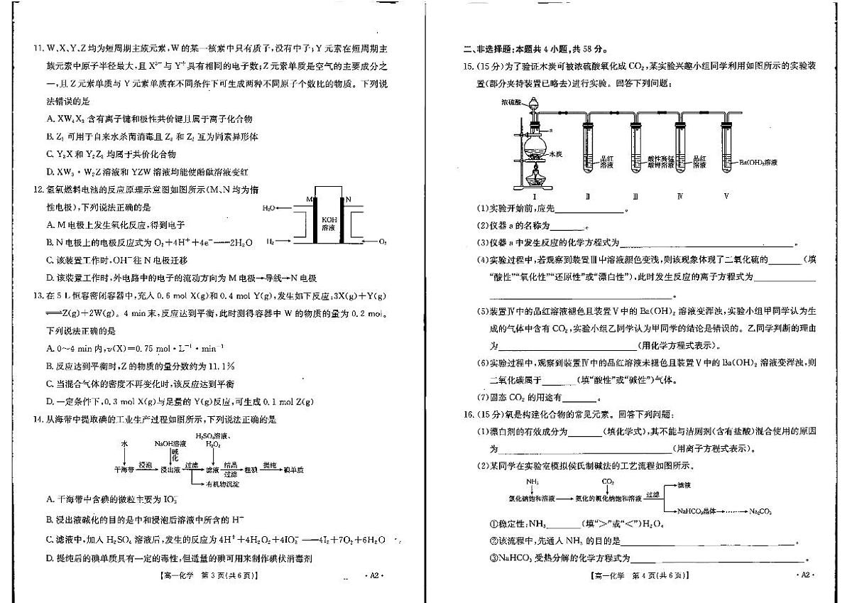 广西壮族自治区贺州市2024-2025学年高一下学期期末教学质量监测化学试题含答案第2页