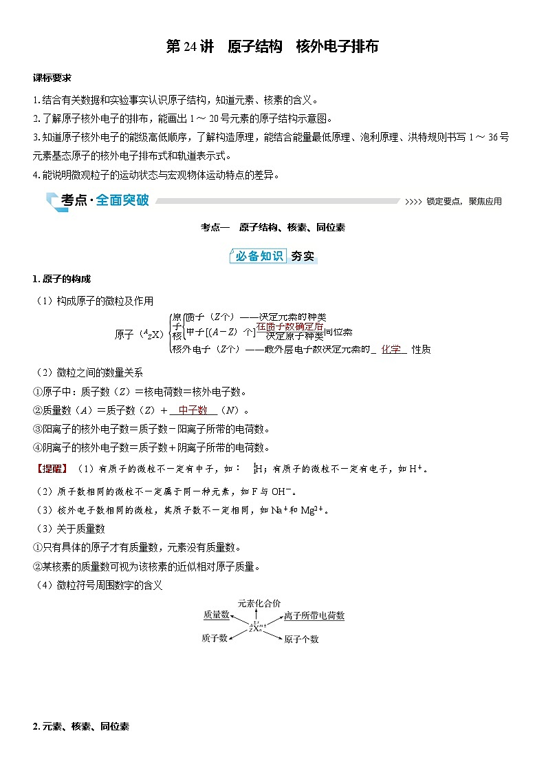 第24讲　原子结构　核外电子排布（教师版）第1页