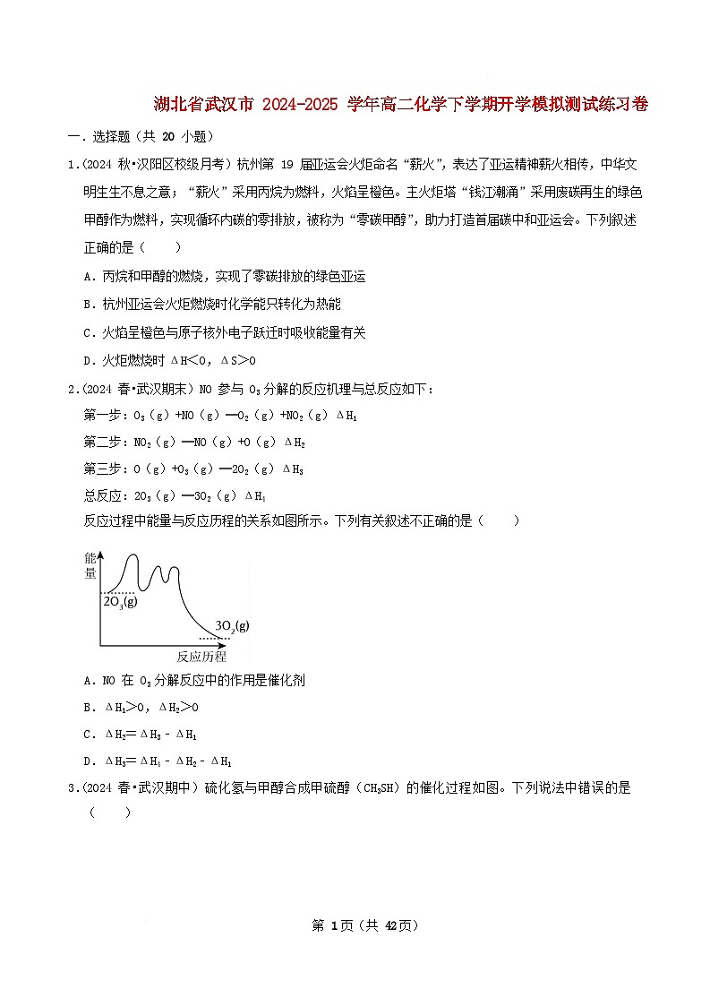 湖北省武汉市2024_2025学年高二化学下学期开学适应性模拟测试练习卷含解析第1页
