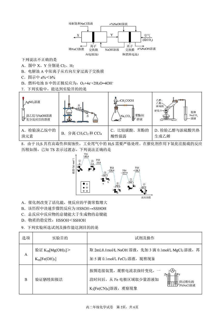 安徽省合肥市普通高中六校联盟2024-2025学年高二下学期期末考试化学试卷（PDF版附答案）第2页