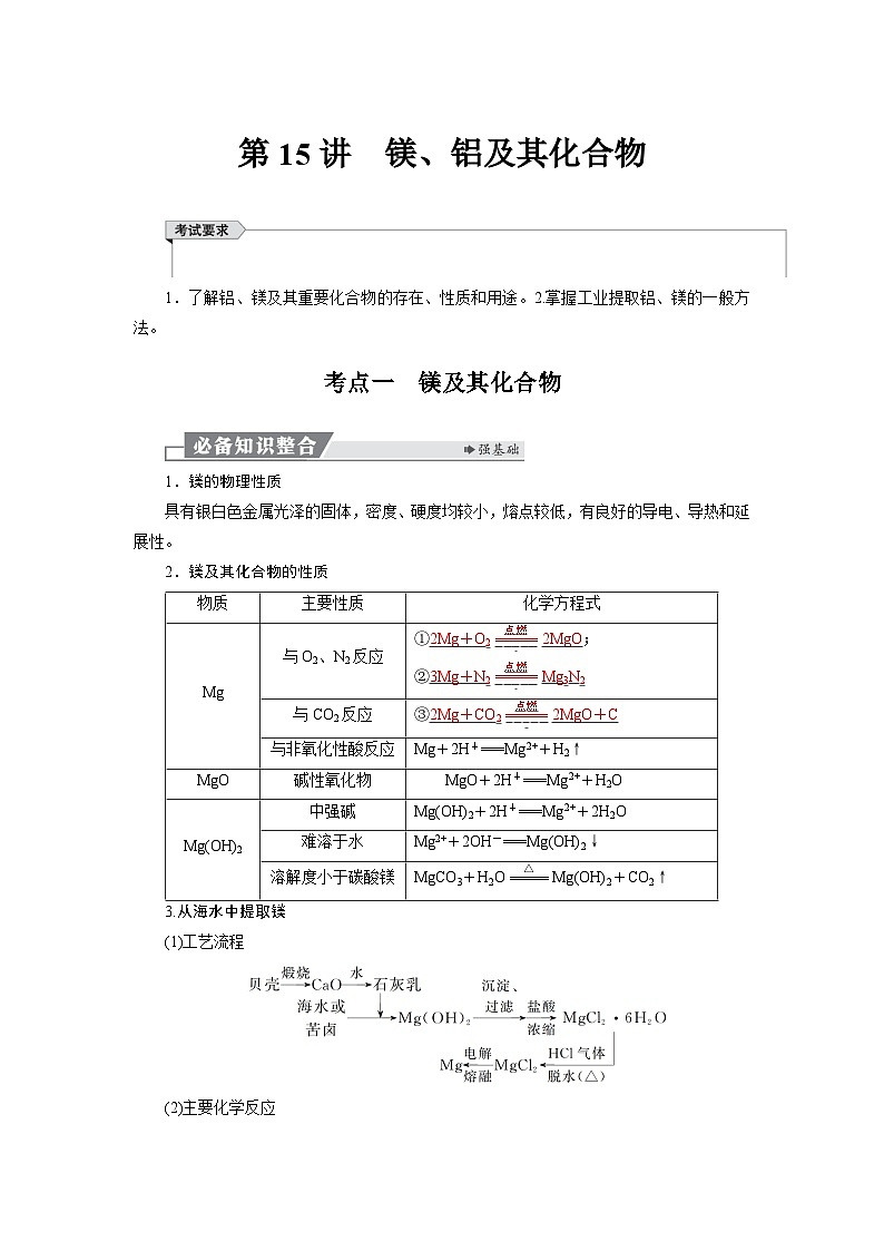 高考化学精品【一轮复习】讲义练习第四章  第一十五讲　镁、铝及其化合物第1页