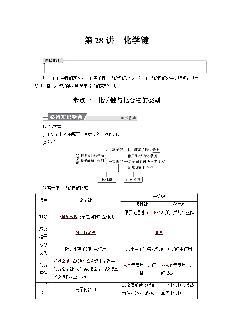 高考化学精品【一轮复习】讲义练习第六章  第二十八讲　化学键第1页
