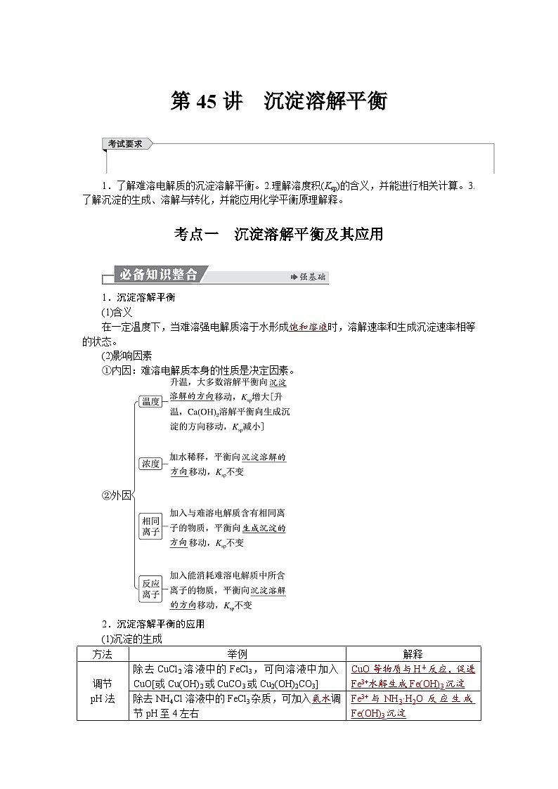 高考化学精品【一轮复习】讲义练习第九章　第45讲　沉淀溶解平衡第1页