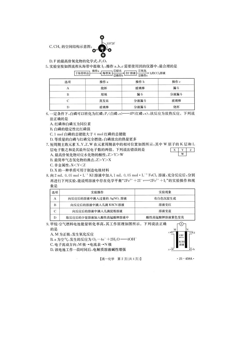 福建省部分达标学校2024-2025学年高一下学期4月期中考试化学（图片版）试卷第2页