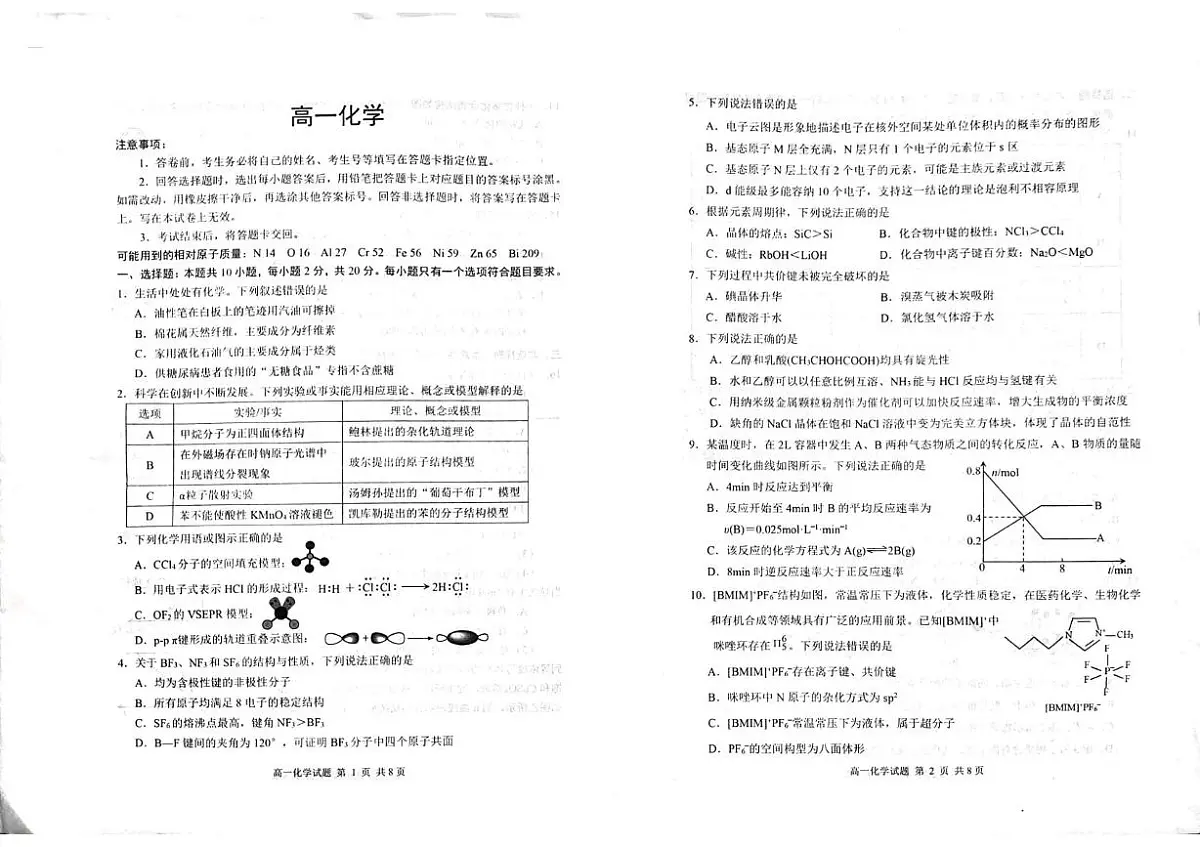 化学-山东省威海市2024-2025学年高一 下学期期末考试试题和答案第1页