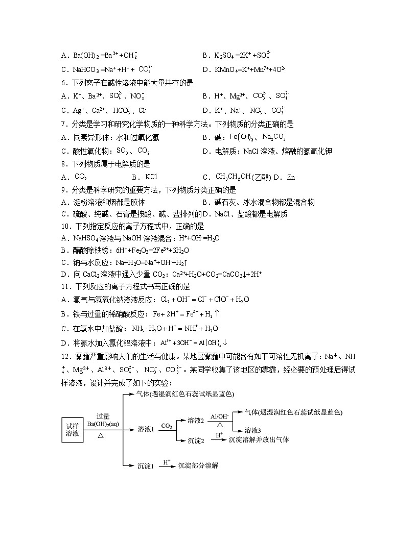 1.2 离子反应 同步练习 高中人教版（2019）化学必修第一册第2页