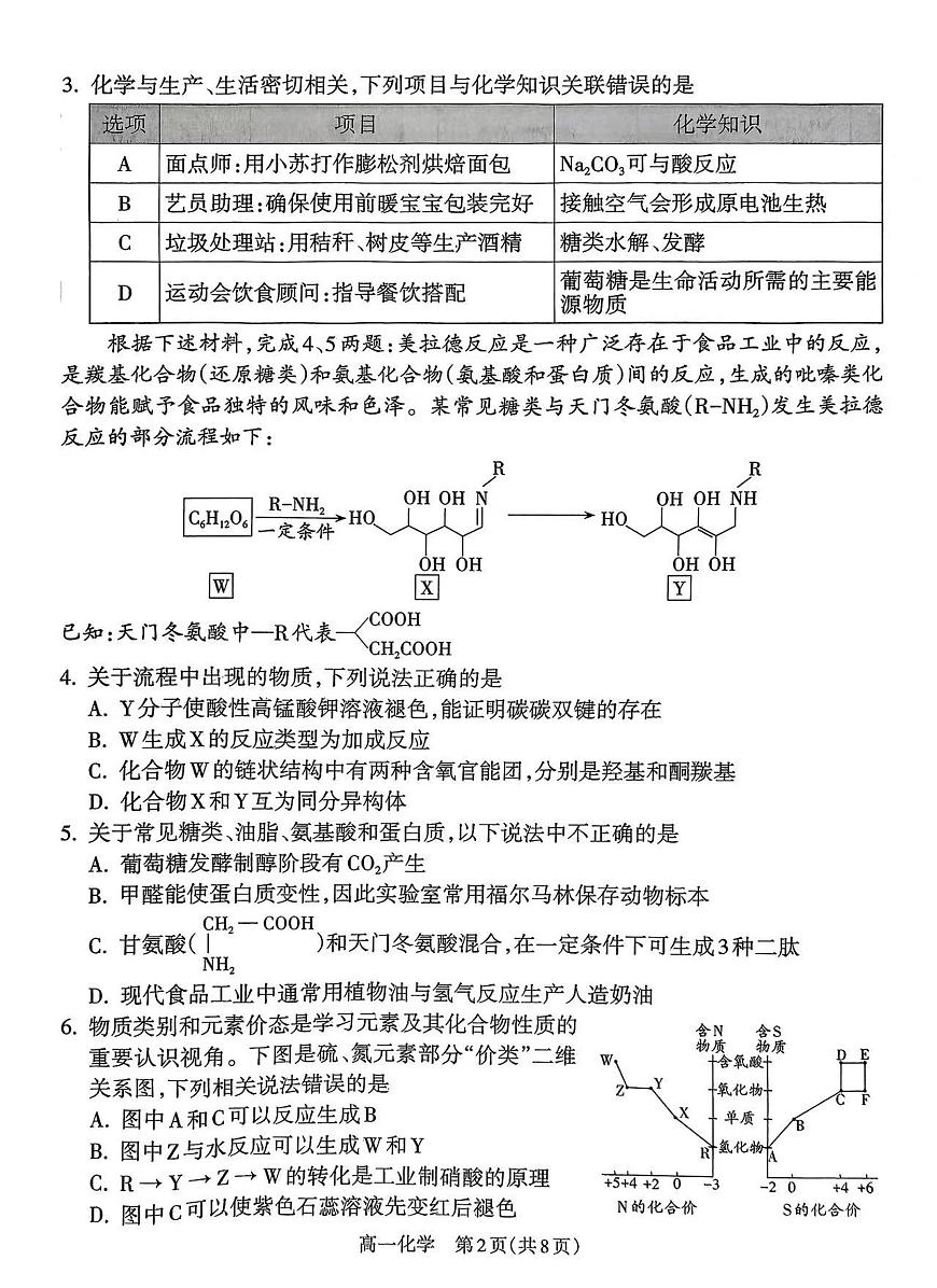 山西省吕梁市2024-2025学年高一下学期期末调研测试化学试题（图片版，含解析）第2页