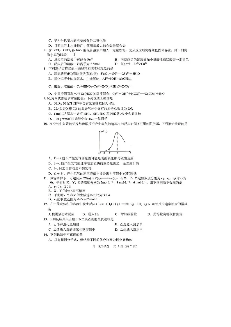 浙江省浙里特色联盟2024-2025学年高一下学期期中联考化学（图片版）化学试卷第2页