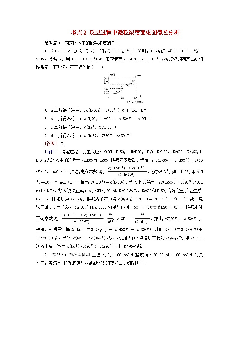 2026版高考化学一轮总复习考点突破练习第八章第40讲考点二反应过程中微粒浓度变化图像及分析第1页