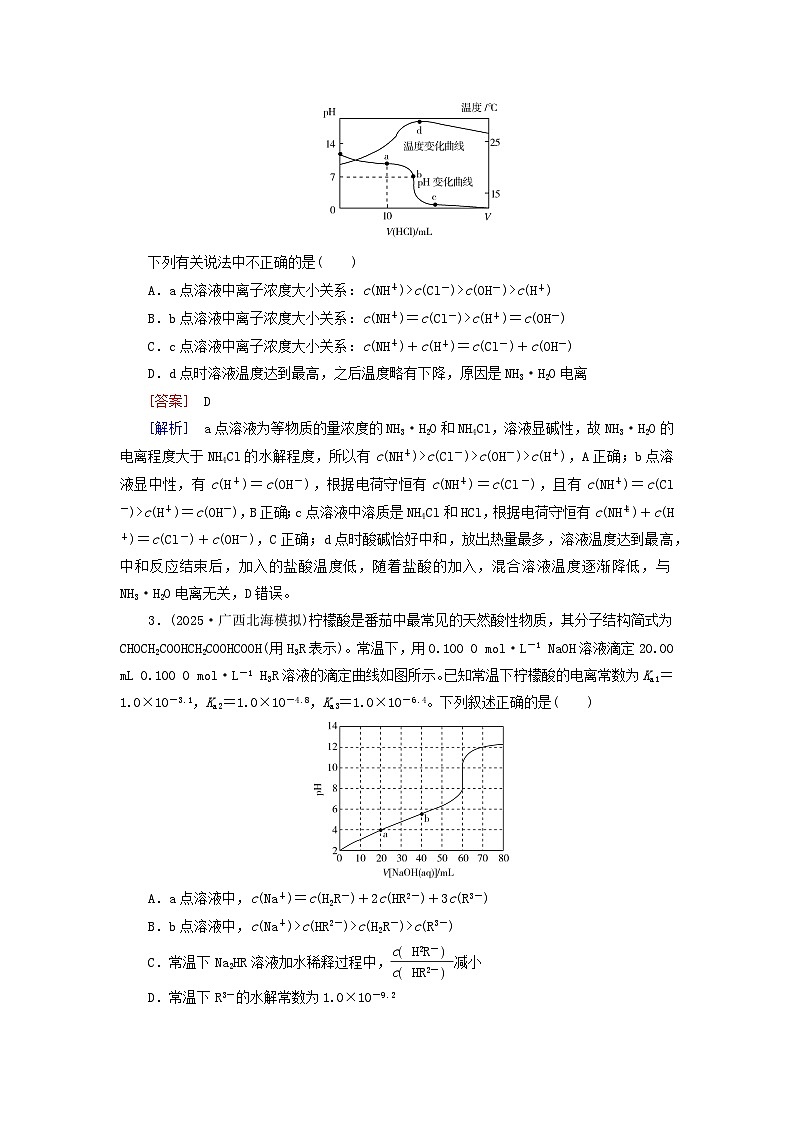 2026版高考化学一轮总复习考点突破练习第八章第40讲考点二反应过程中微粒浓度变化图像及分析第2页