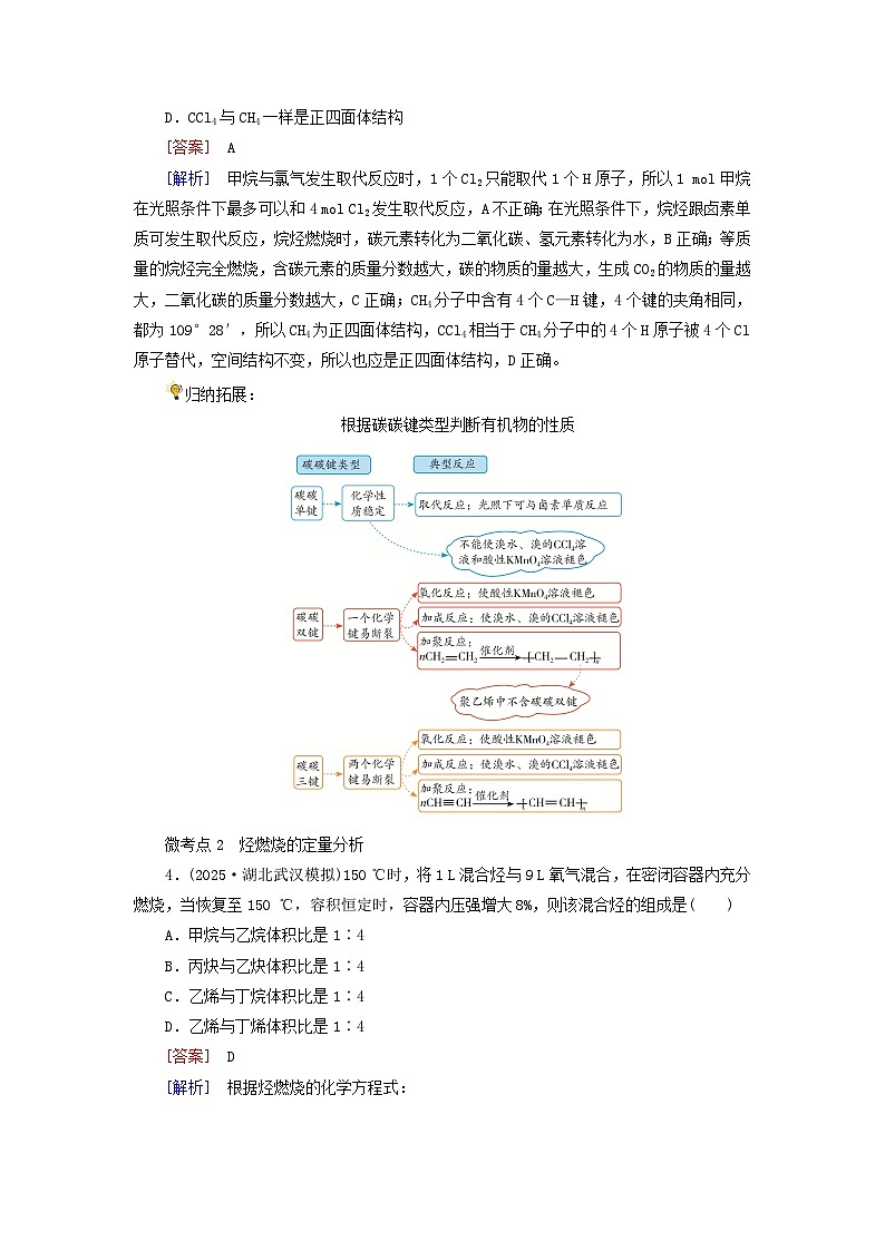 2026版高考化学一轮总复习考点突破练习第九章第44讲烃化石燃料考点一脂肪烃的结构与性质第2页