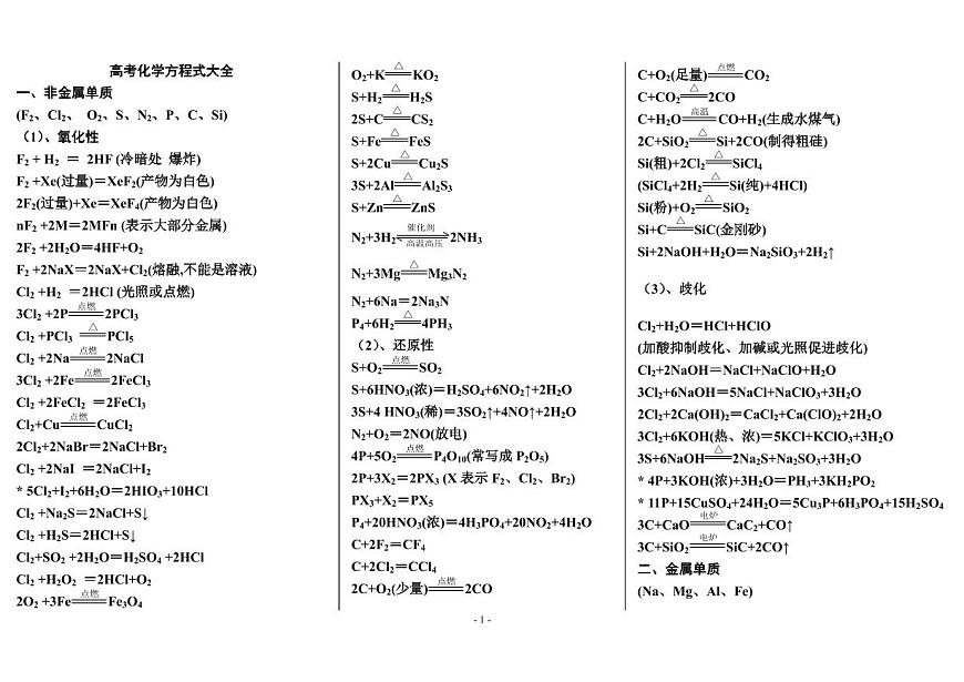 最新最全的高考化学方程式总结学案-高考化学一轮专题第1页